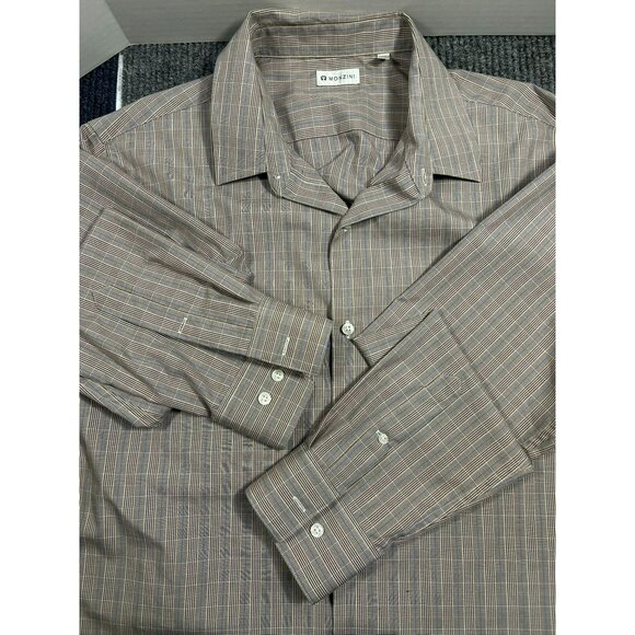 Monzini Mens XL Brown Plaid Button-Down Dress Shirt - Picture 1 of 5